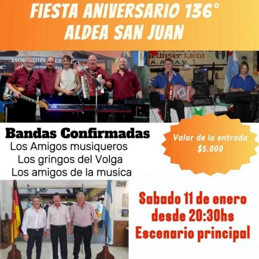 ESTE SABADO ALDEA SAN JUAN FESTEJA LOS 136° AÑOS