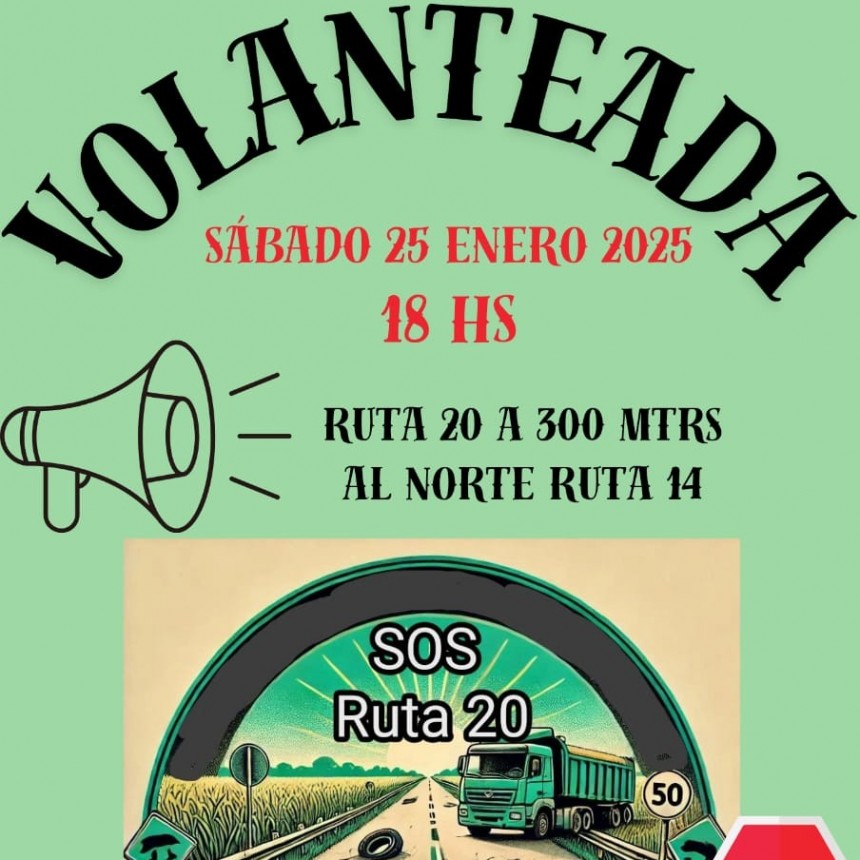 Este Sábado el Grupo SOS Ruta 20 y vecinos realizan una nueva volanteada