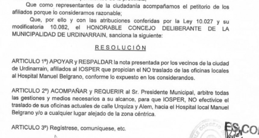 El HCD se pronunció contra el traslado de las Oficinas al Hospital