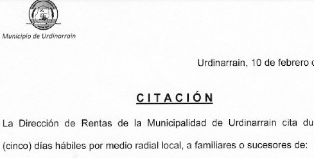 CITACI&Oacute;N / MUNICIPIO DE URDINARRAIN