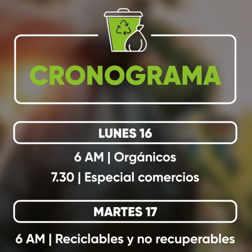 Fin de semana largo | La recolecci&oacute;n de residuos ser&aacute; normal