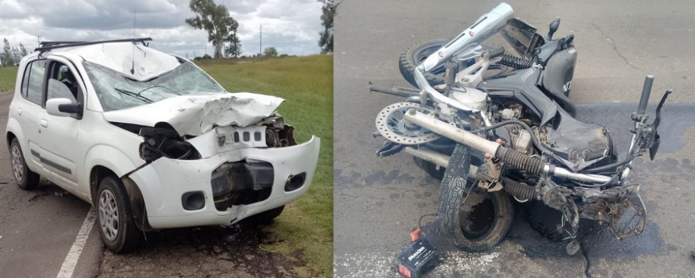 Violento choque entre un autom&oacute;vil y una moto en Ruta 20, cerca del acceso a Gilbert