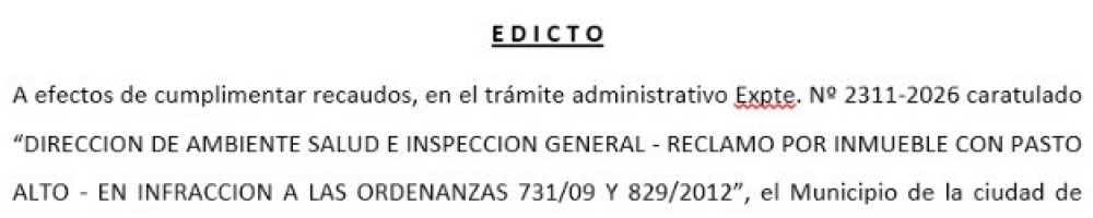 EDICTOS ( tres ) Municipio de la ciudad de Urdinarrain (E.R.)