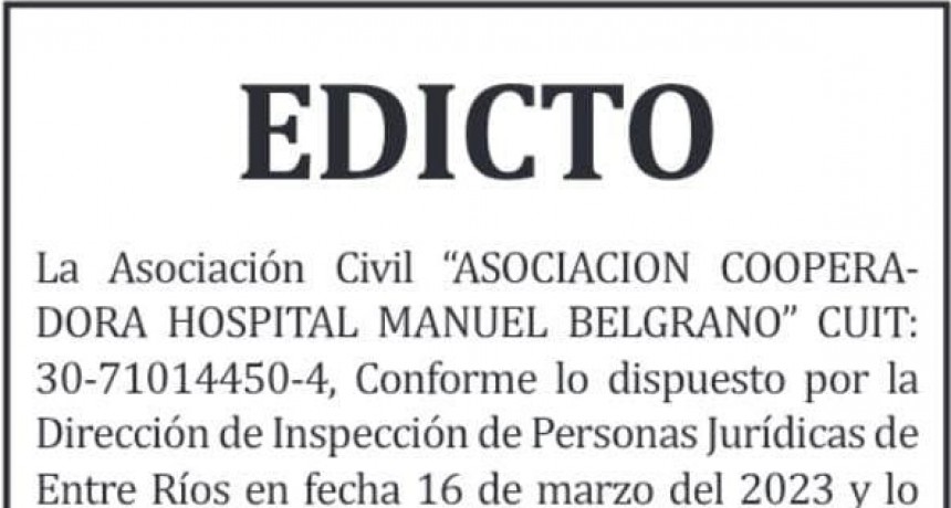 EDICTO - Cooperadora del Hospital Manuel Belgrano