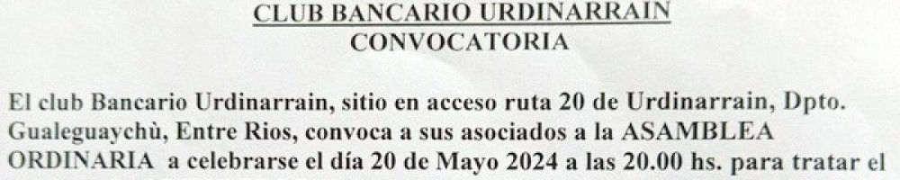 20 de mayo Asamblea del Club Bancario Urdinarrain