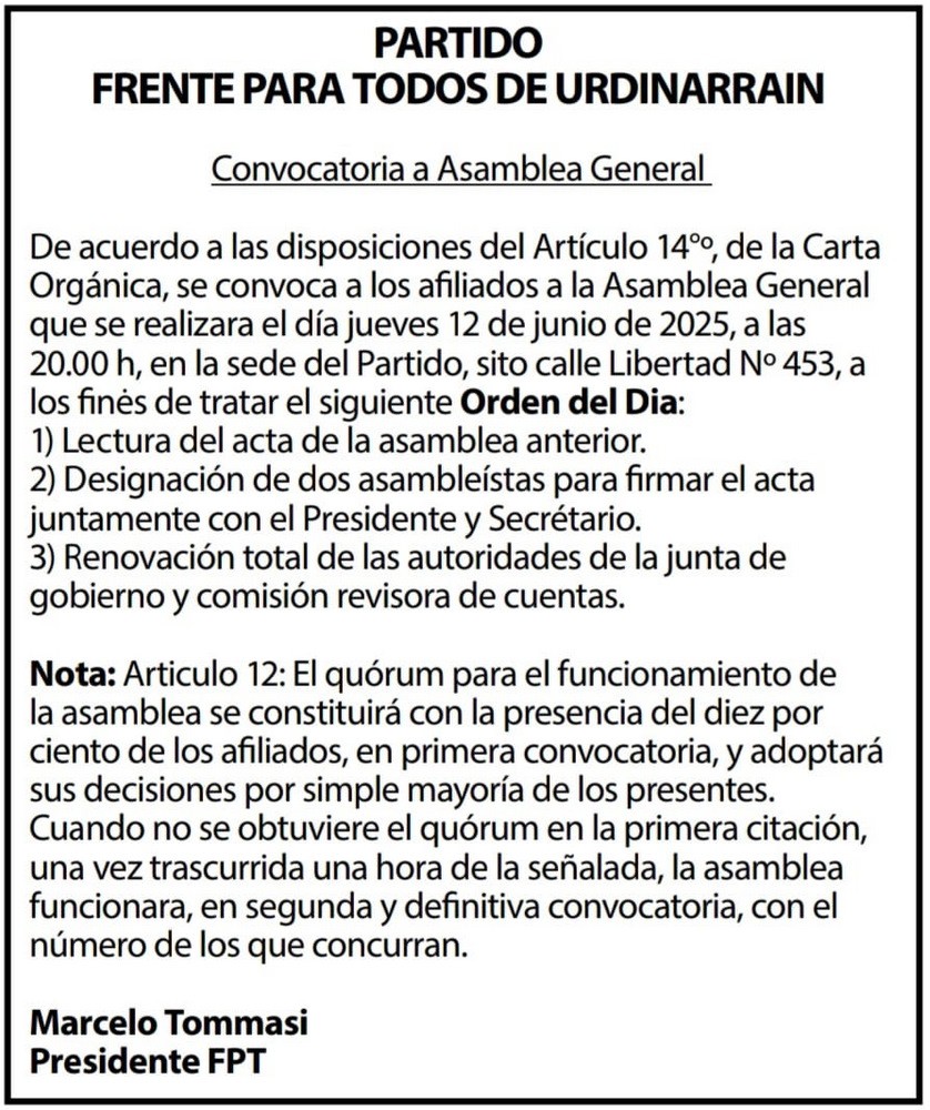 CONVOCATORIA DEL PARTIDO FRENTE PARA TODOS PARA RENOVACION DE AUTORIDADES