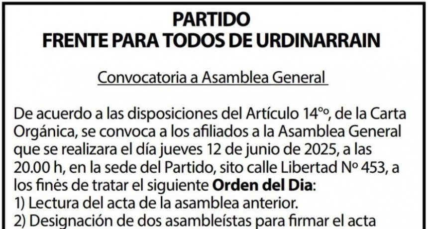 CONVOCATORIA DEL PARTIDO FRENTE PARA TODOS PARA RENOVACION DE AUTORIDADES