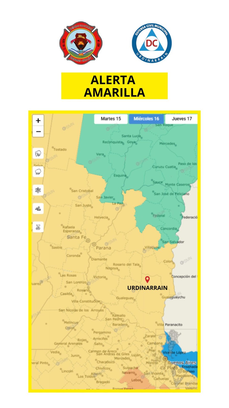 Defensa Civil y Bomberos Advierten por posibles Tormentas Fuertes en la Region