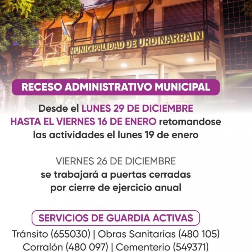 Enero 2026 / Receso Administrativo Municipal