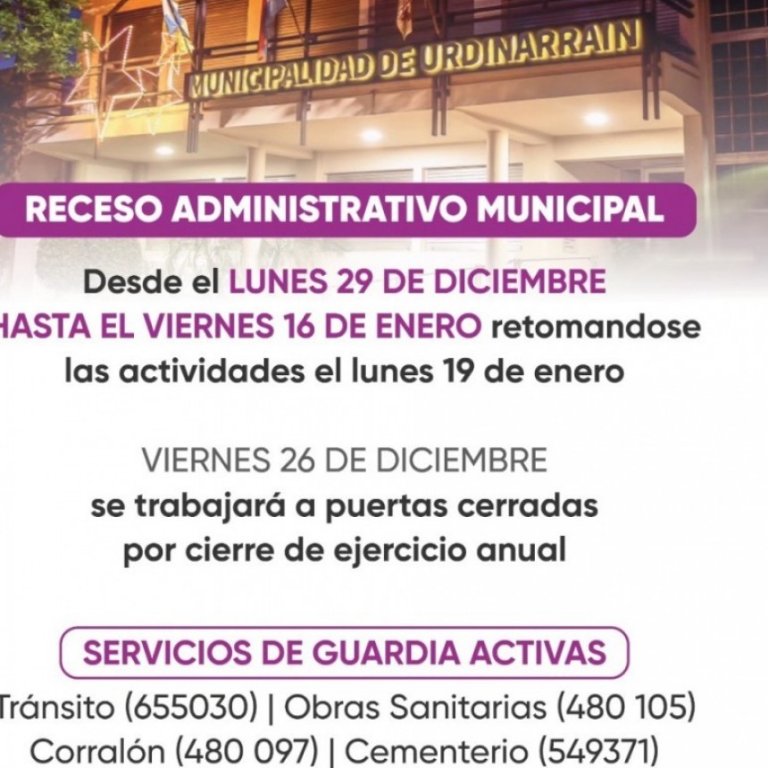 Enero 2026 / Receso Administrativo Municipal